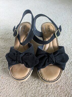 Born black suede espadrille open toe wedge sandal